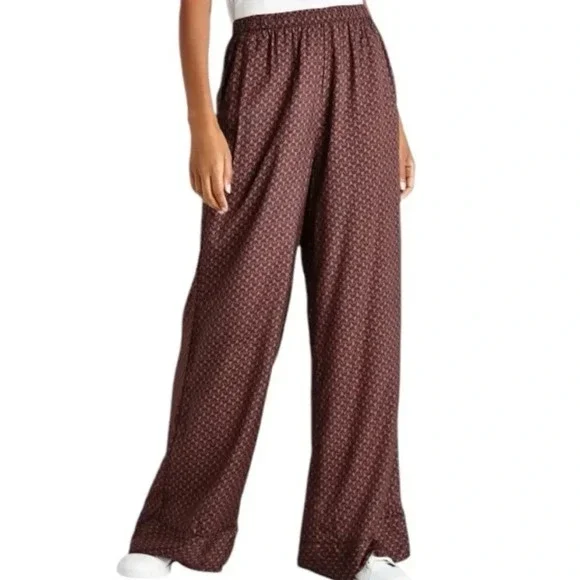 Splendid Wide Leg Pants Lumi Relaxed Geo-print Pants In Deep Plum Size Medium - Picture 1 of 5